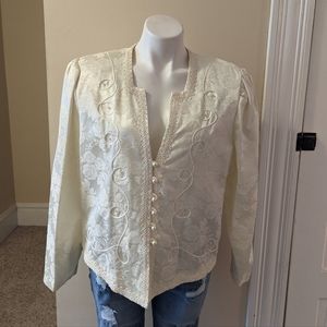 Vintage CV Collections floral brocade white blazer with pearl buttons size L
